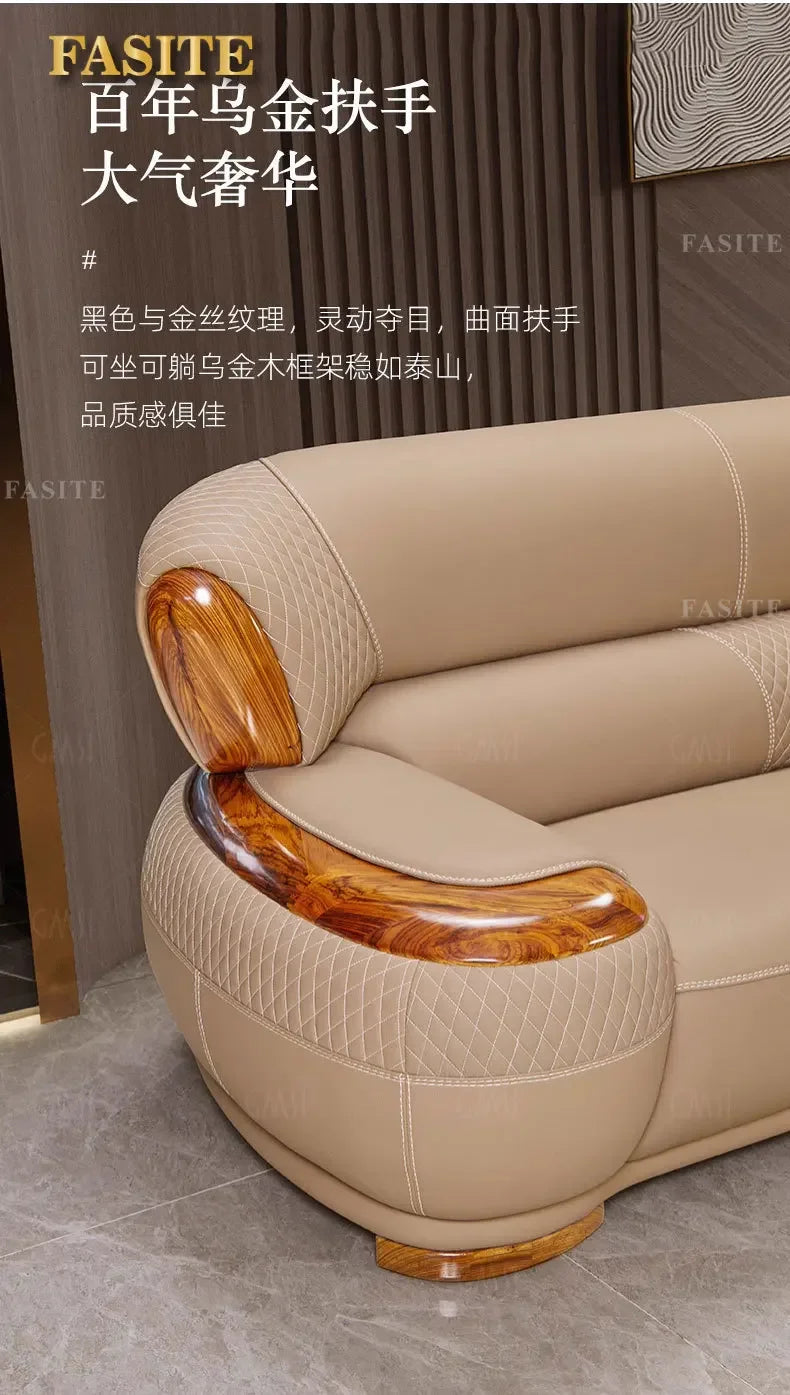 New Chinese Ebony Leather Sofa High-end Villa Large Flat Floor Living Room Leather Art Solid Wood Princess Corner 23 Combination