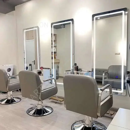 Hot Selling Customized Hairdresser Salon Mirrors Barber Station Smart Glass Touch Screen Mirror With Led Light
