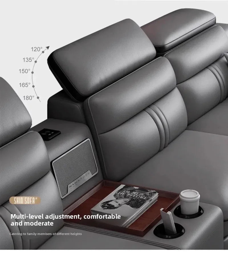 Modern Large Apartment Chaise Leather Sofa Combination Set Light Luxury Living Room Sofas Creative Office Comfortable Large Sofa