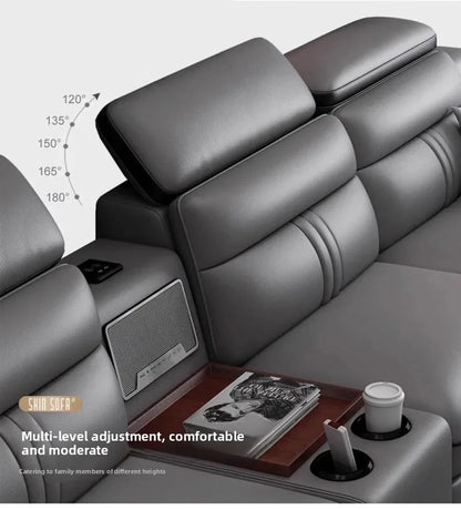 Modern Large Apartment Chaise Leather Sofa Combination Set Light Luxury Living Room Sofas Creative Office Comfortable Large Sofa