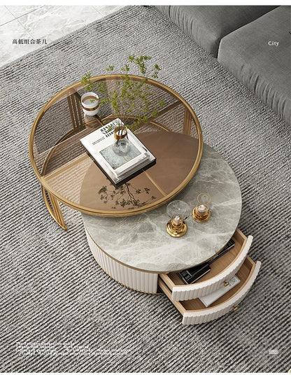 Light Luxury Stone Plate round Tea Table Small Apartment Modern Living Room Glass Coffee Table Living Room Home
