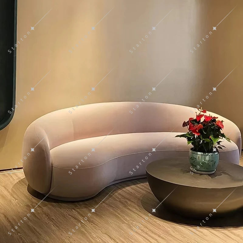 New Design White Long Curved Sofa Luxury Lambswool Fabric Corner Sofa Modern Living Room Upholstery Velvet Sofa Set Furniture