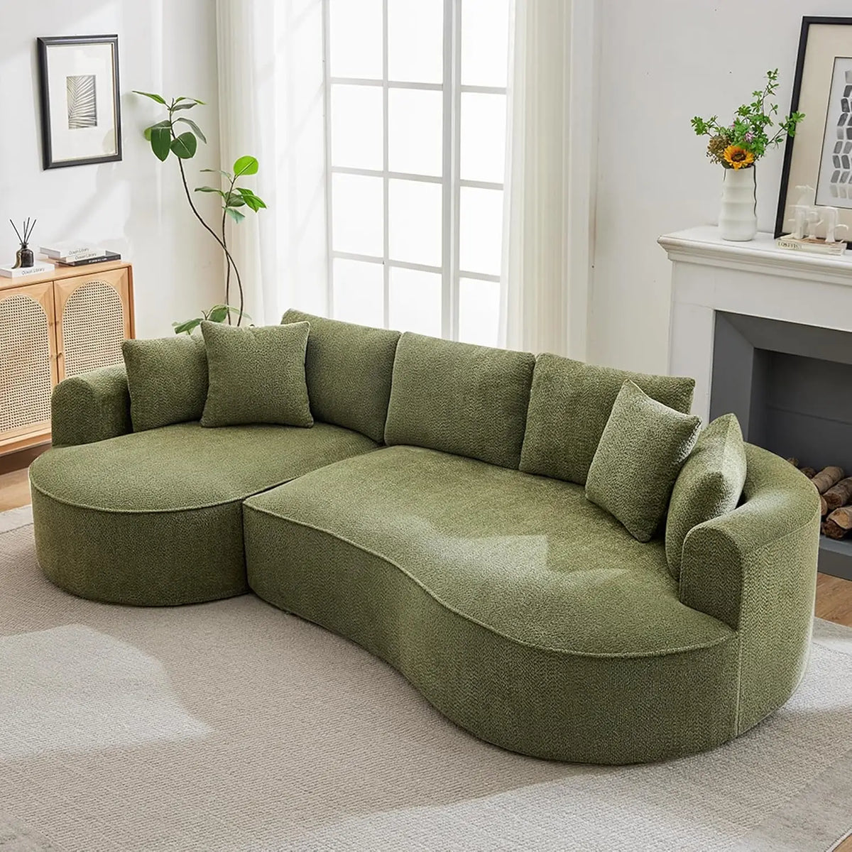 Canapé sans structure de 124 pouces pour salon, canapé sectionnel incurvé avec 7 coussins, canapé en L sans structure, personnalisable