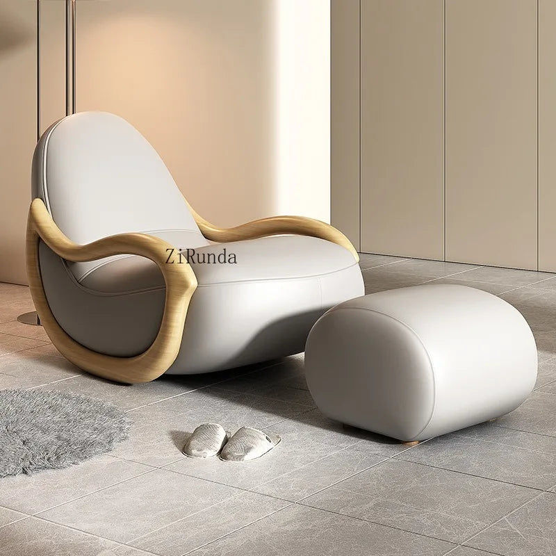 Cream style solid wood chair, Chinese style sofa lounge chair, home balcony leisure chair