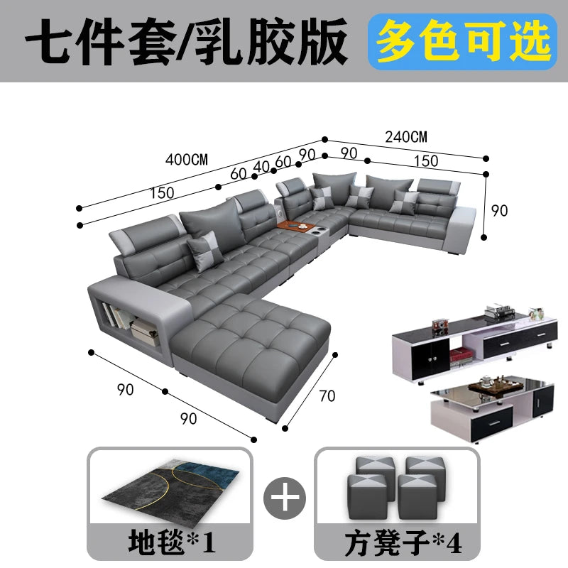 New nano three-proof latex leave-in technology fabric sofa living room size modern fully furnished furniture combination