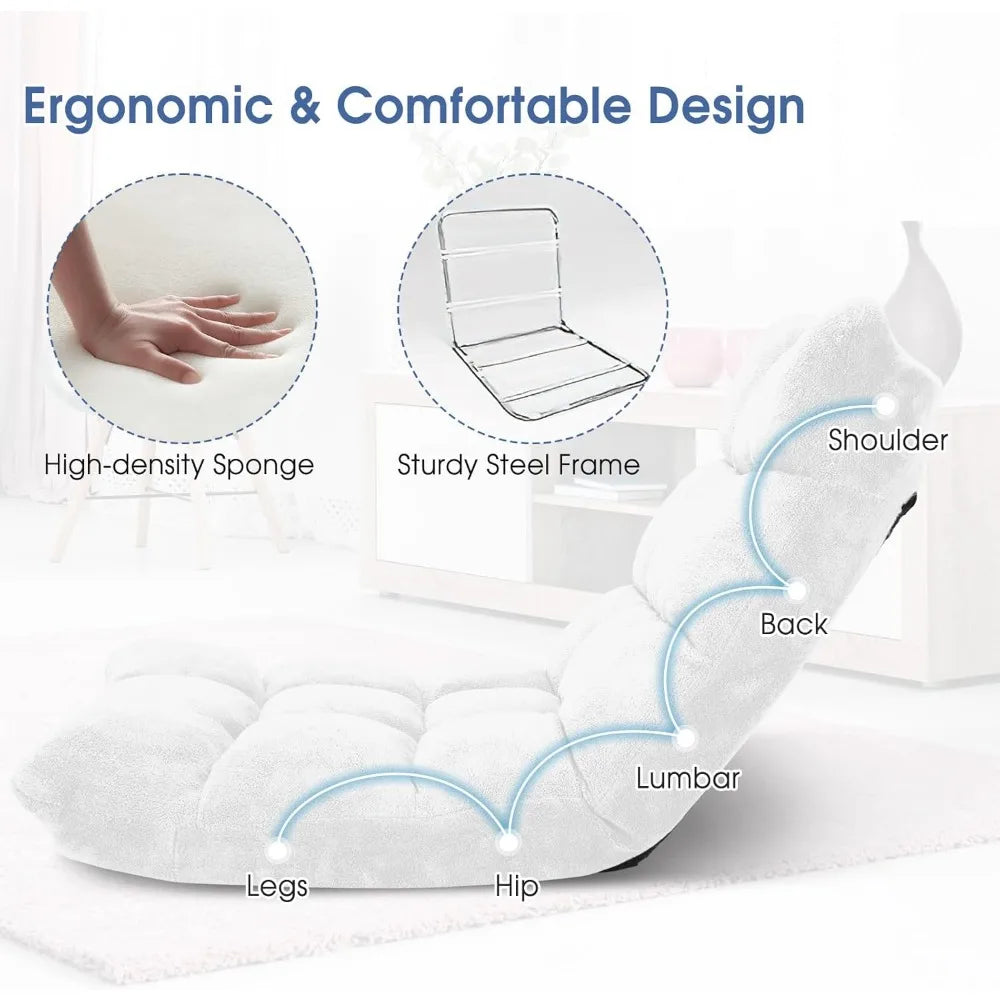 Memory Foam Floor Chair Adjustable 14-Position Reading Gaming Recliner Folding Cushioned Meditation Chair for Comfort
