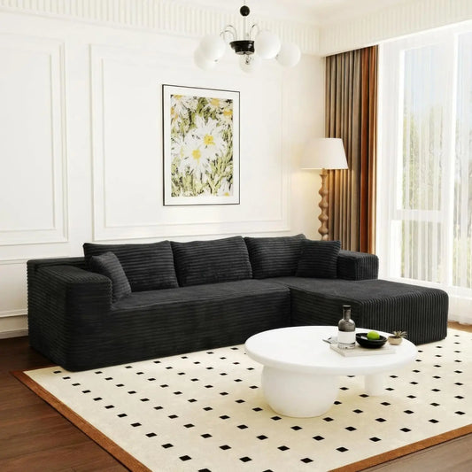 105.9” Modular Sectional Sofa with Chaise, L-Shape Corduroy Cloud Couch with Pillows, Modern Boneless Sofa for Living Room Apart