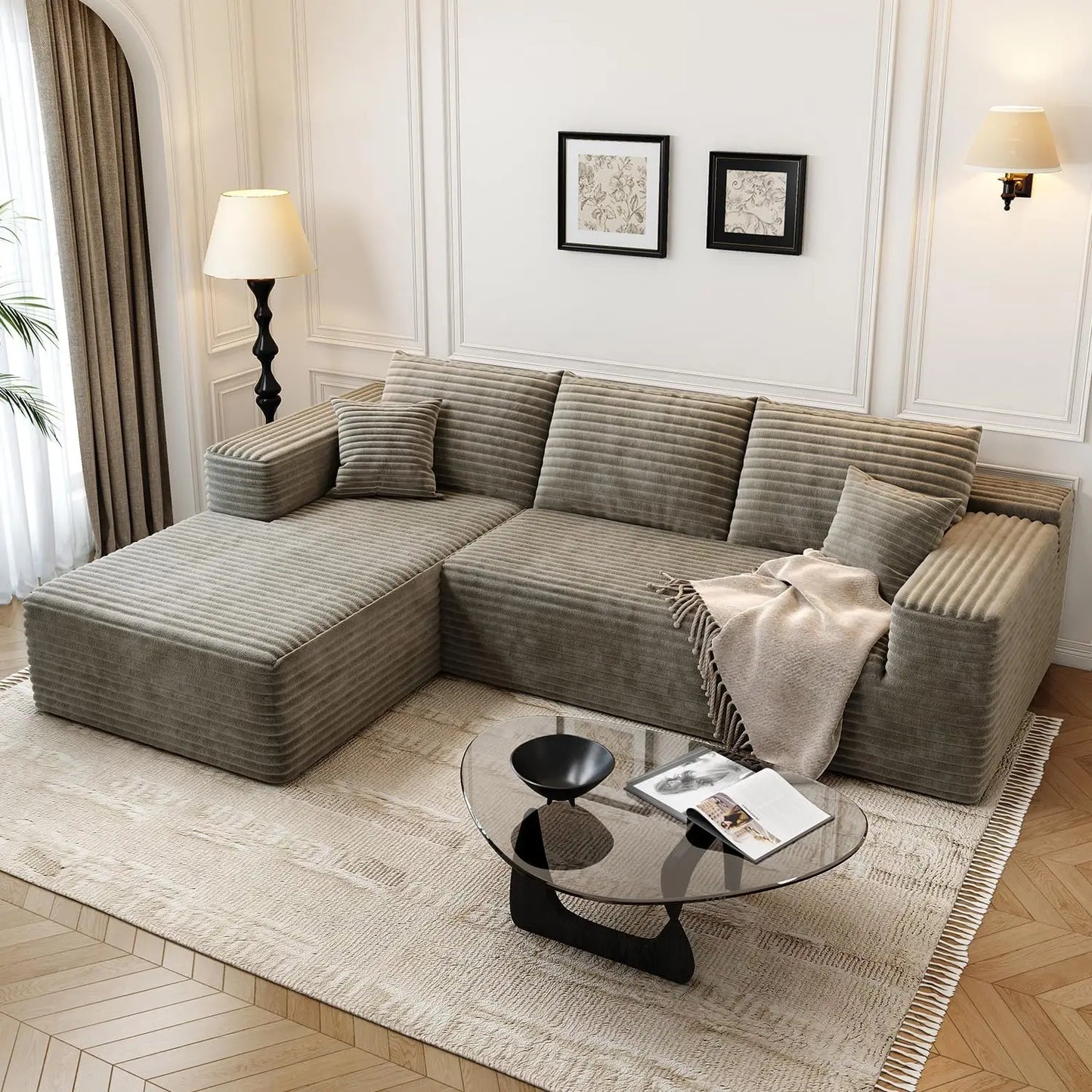 107.5" Cloud Modular Sectional Couch with 1 Ottoman,Modern Minimalist Upholstered Couches, Comfort U Shaped Sofa for Living Room
