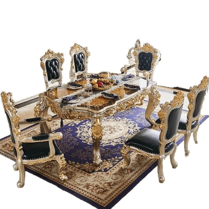 Premium European-style combination dining table and chairs all solid wood flower villa large-sized restaurant