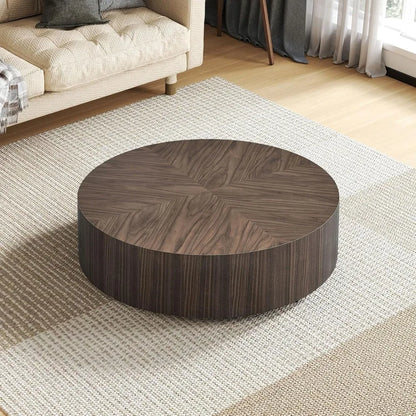 35.43" Round Coffee Table for Living Room Modern MDF Wood Coffee Table Drum Center Table for Apartment Office