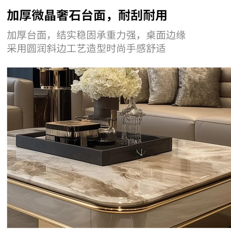 LightLuxury Coffee Table Living Room Home High-end Rectangular Luxury Stone Tea Table New High-end Villa Large Flat Coffee Table