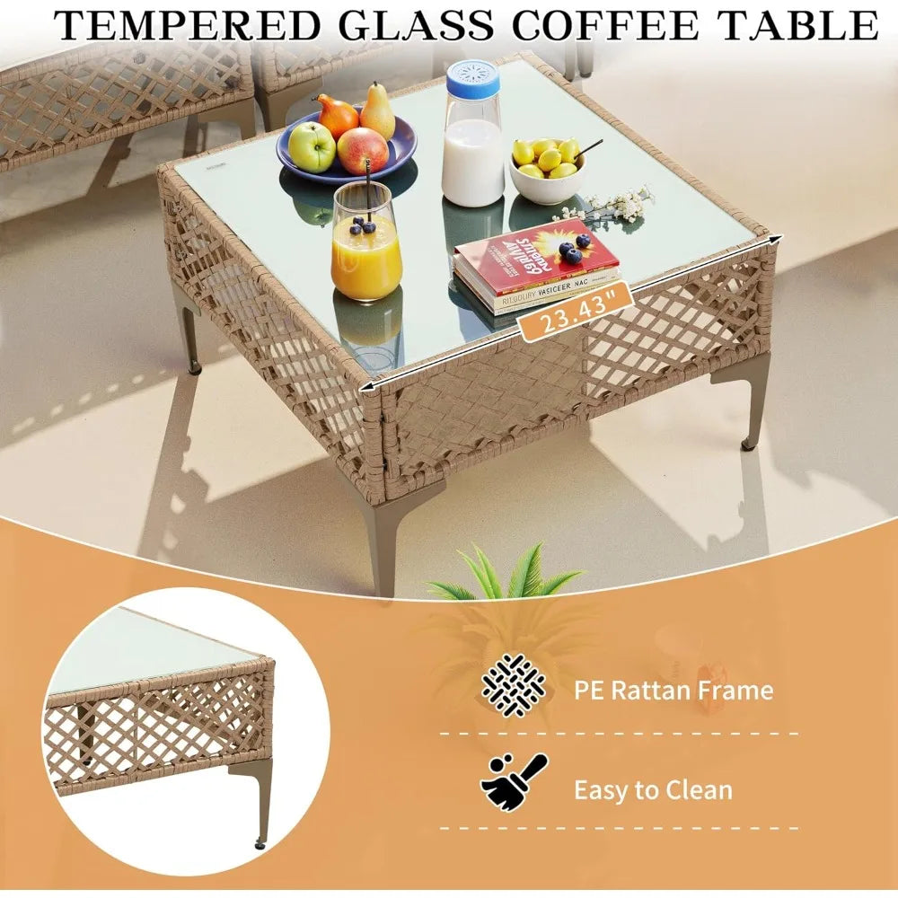 PatioLix 7 Piece Outdoor Wicker Patio Furniture Set, Rattan Sectional Sofa Couch, Patio Conversation Set with Cushion & Coffee Table