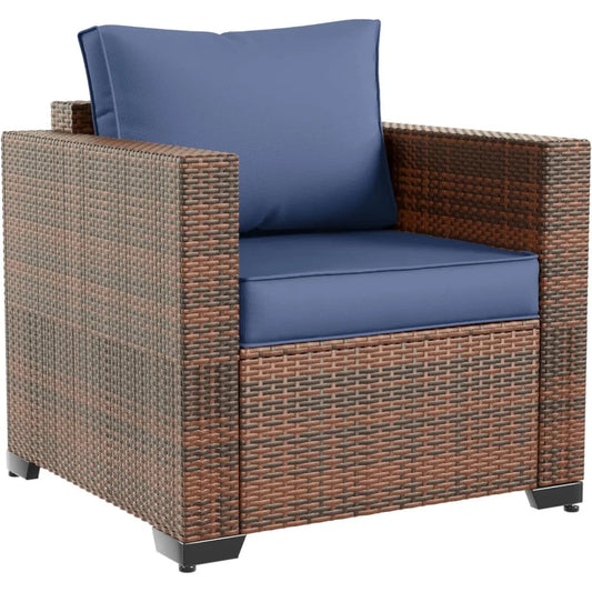 Outdoor Sofa & Patio Couch Set - High Back Waterproof Patio Furniture Single Armrest Chair with Non-Slip Cushion