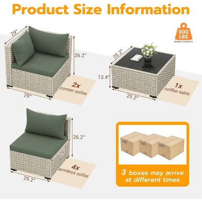 7-Piece PE Wicker Outdoor Sectional Sofa Set with Tea Table, Ideal for Patio and Garden Conversations