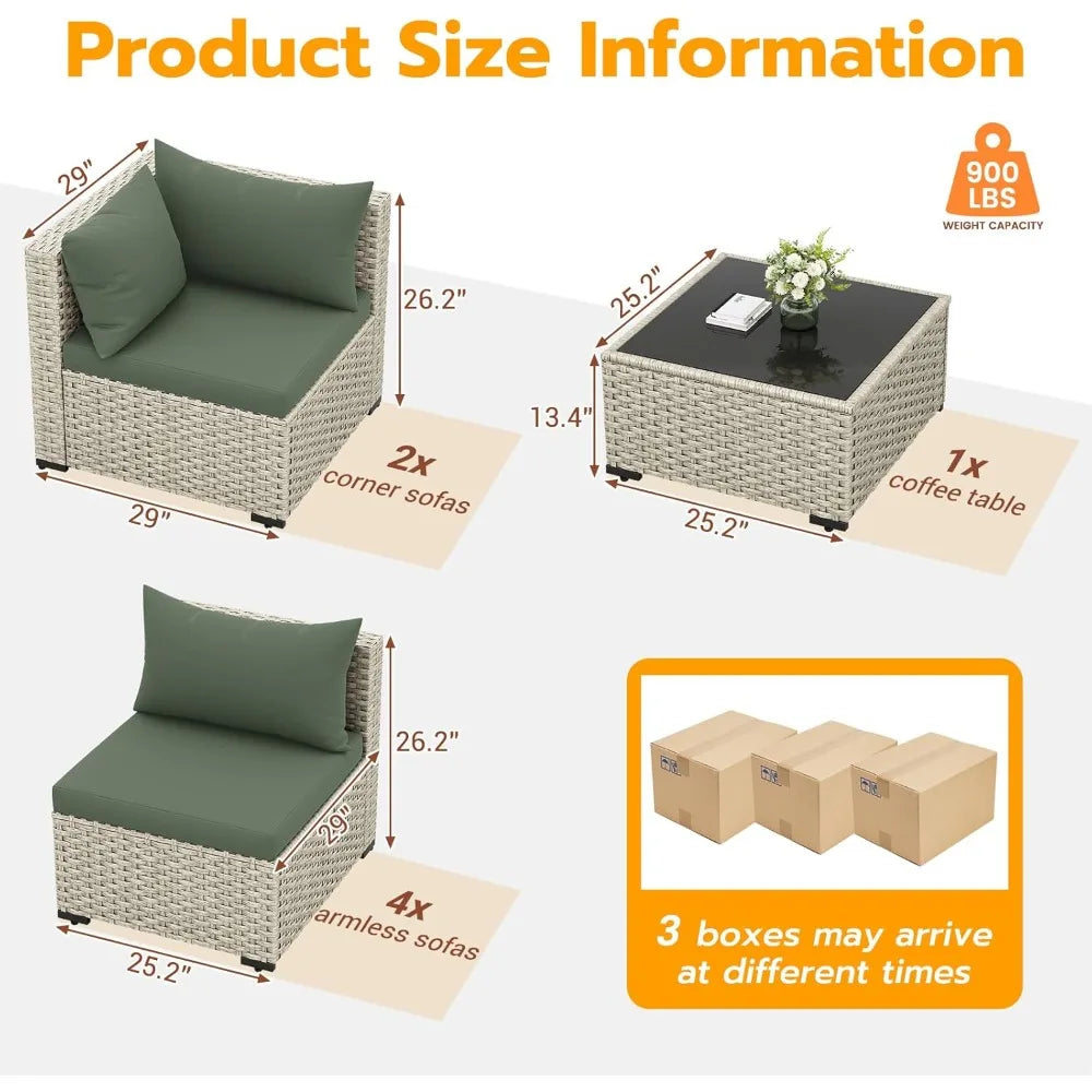 7-Piece PE Wicker Outdoor Sectional Sofa Set with Tea Table, Ideal for Patio and Garden Conversations