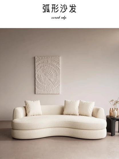 Nordic curved fabric sofa modern white cream style lamb wool special-shaped sofa