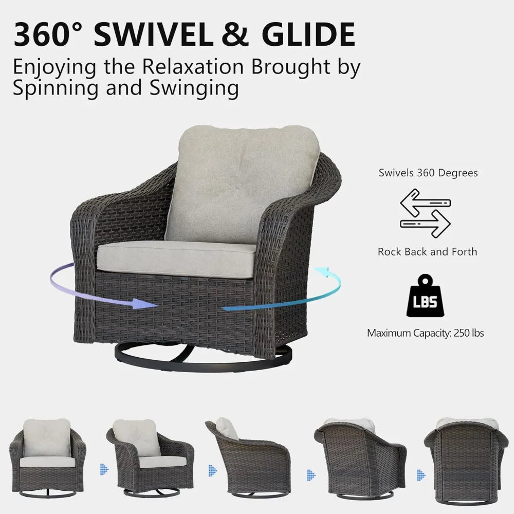 Brown Outdoor Wicker Swivel Glider Rocking Chair with Water-Resistant Cushions