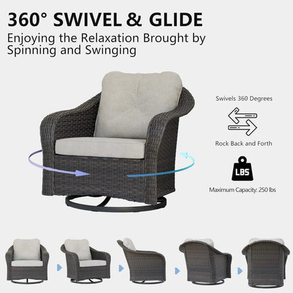 Brown Outdoor Wicker Swivel Glider Rocking Chair with Water-Resistant Cushions