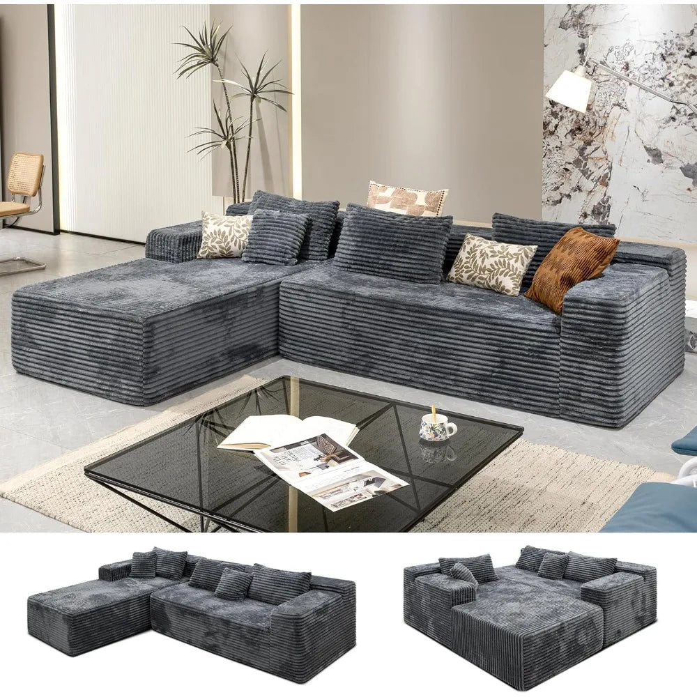 sectional couches for Living Room-Corduroy Couch，104" Cloud Sectional Couch with L-Shape Chaise， Modern Modular Sofa