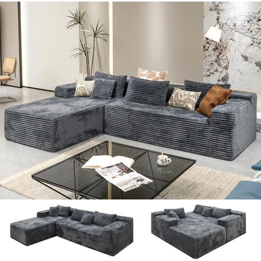 sectional couches for Living Room-Corduroy Couch，104" Cloud Sectional Couch with L-Shape Chaise， Modern Modular Sofa