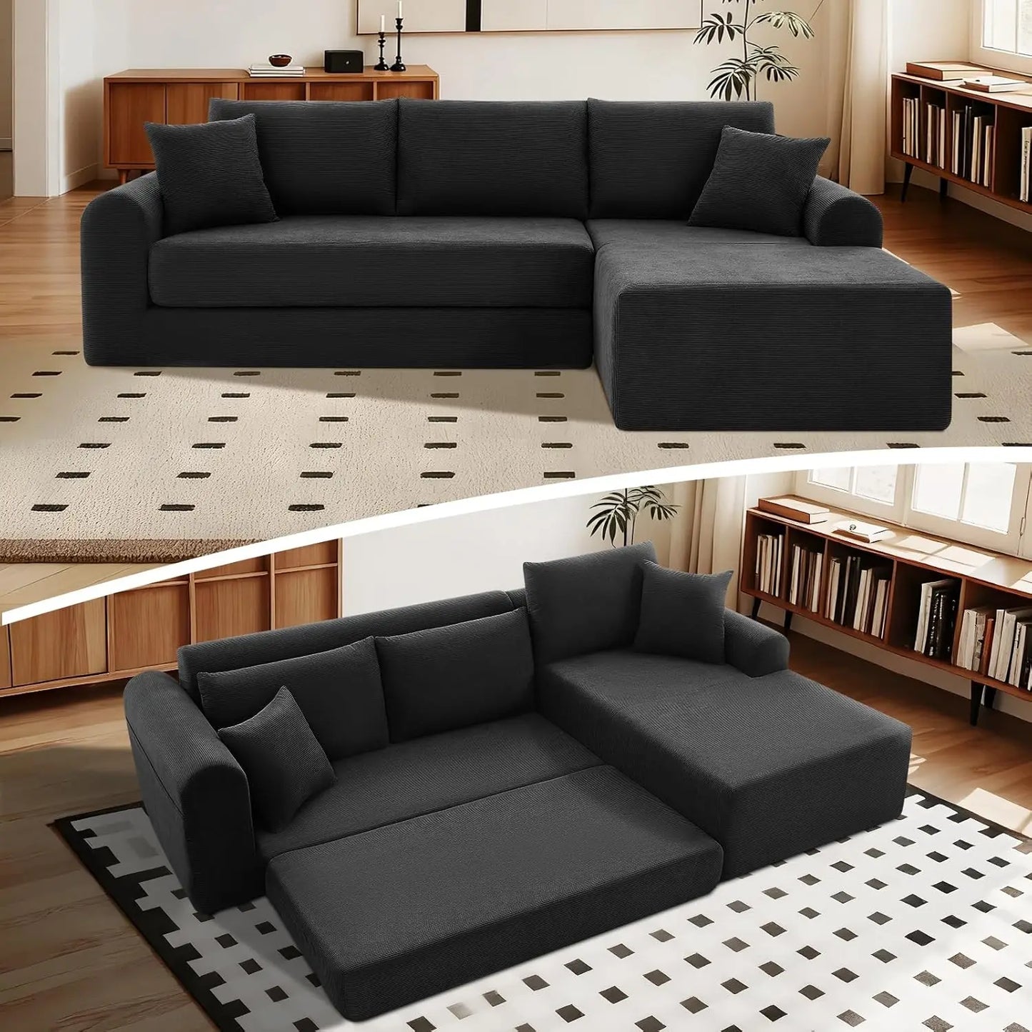 Modular Sectional Couch in a Box 103" L Shaped Boneless Cloud Couch with Deep Seat, Convertible Sofa Bed for Living Room Bedroom