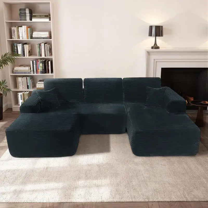 Modern U-Shaped Sectional Couch with Deep Seat, Plush Upholstered Sofa for Living Room and Bedroom, No Assembly Needed, Black