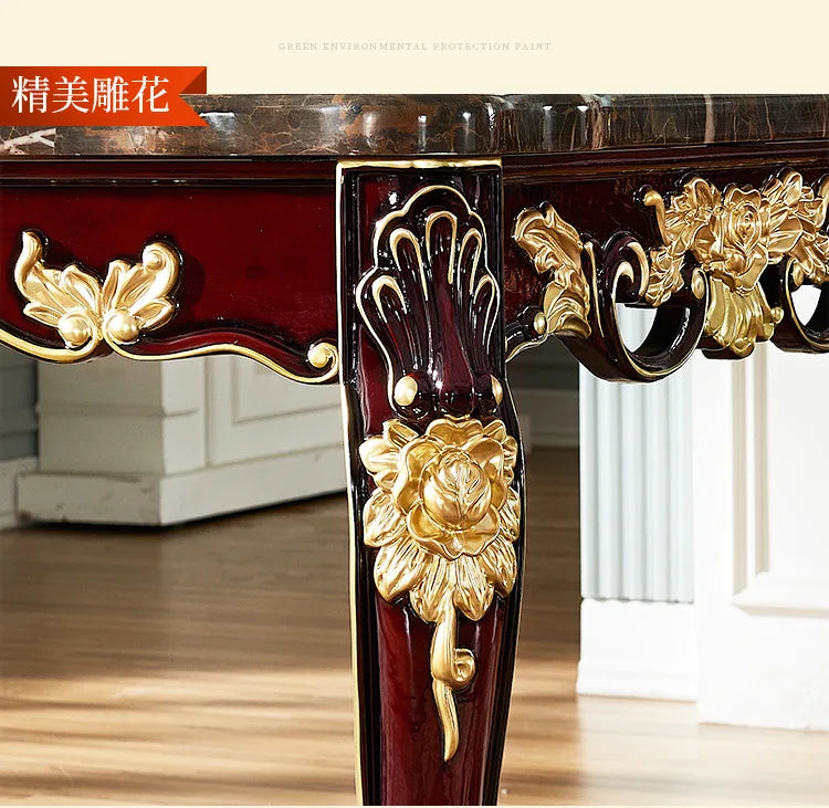SGF European-style Marble Solid Wood Dining Table Carved Dining Table and Chair Set