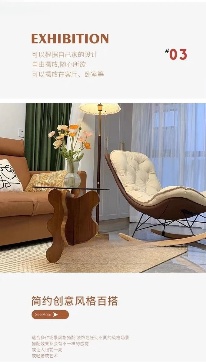 Table basse créative en bois massif avec bordure en pétales de style rétro français, plateau en verre trempé