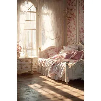 MOON.QG Warm Scene Backgrounds For Photography Beds Curtains Green Plants Backdrop Poster Accessories Birthday Decorations Photo
