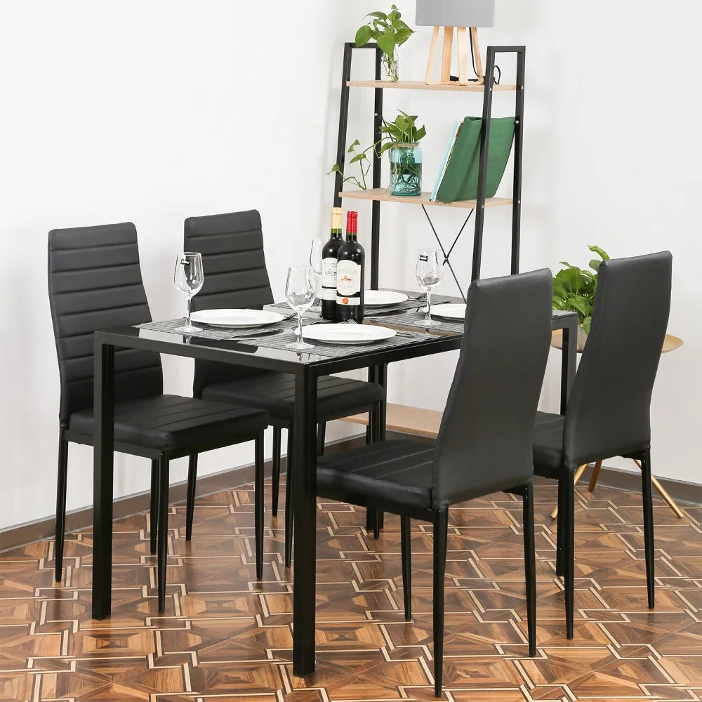 Dining Room Table Set 5-Piece Kitchen with 4 Faux Leather Metal Frame Chairs