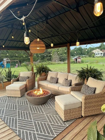 Nordic Modern Design Outdoor Rattan Furniture Rainproof Sunproof for Courtyard Balcony Villa Open-Air Leisure Outdoor Sofa Set