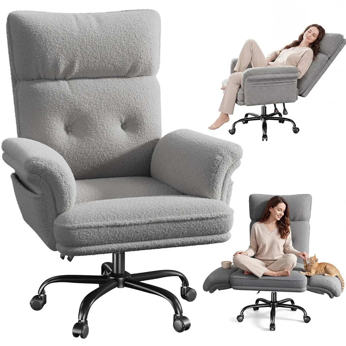 Big and Tall Office Chair with Adjustable Armrests & Wheels，145° Reclining Desk Chair Comfy,Pink Vanity Chair for, Customized