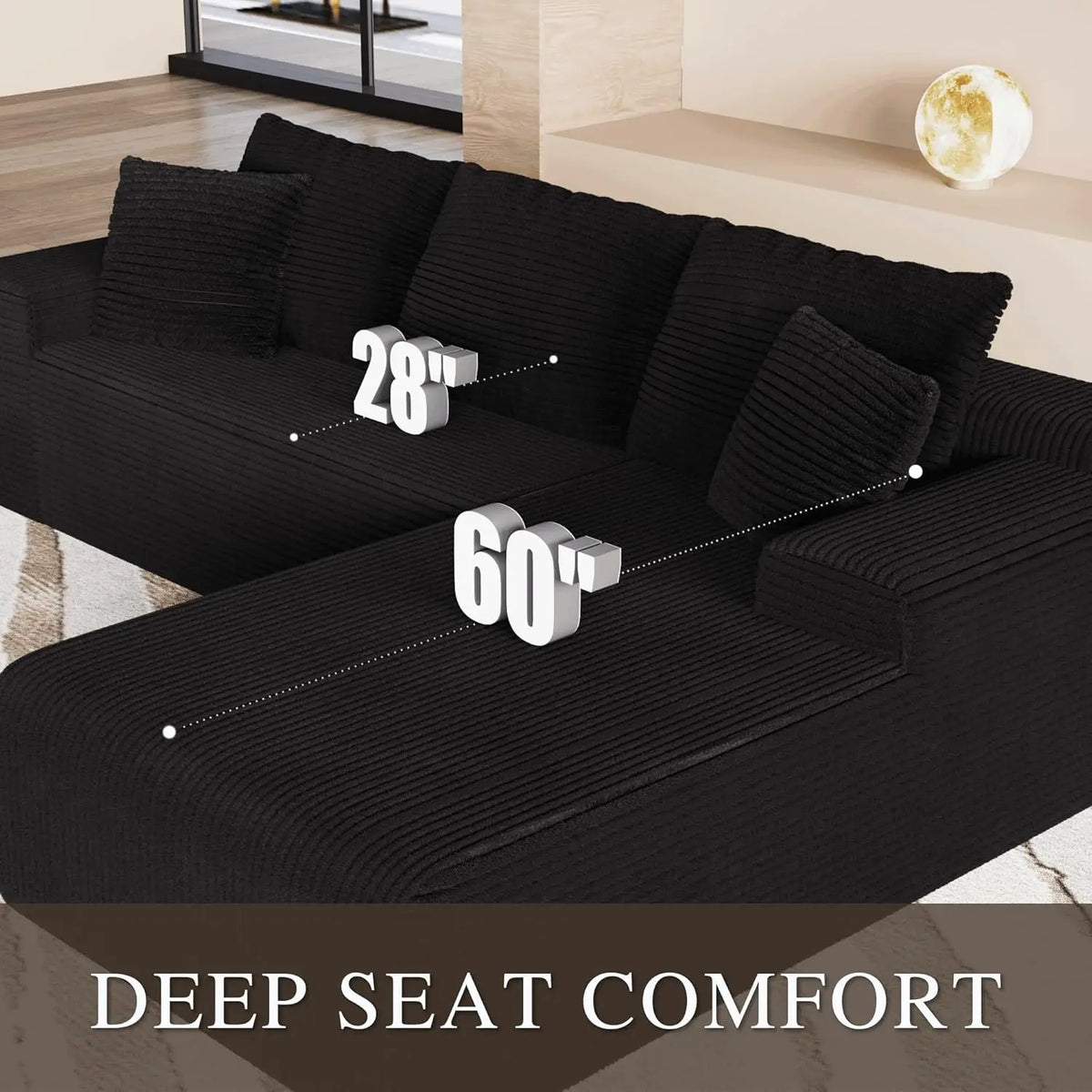Modern 105'' L-Shape Sectional Couch Convertible 3-Seater Cloud Sofa Deep Seat Comfortable Modular Customized Furniture