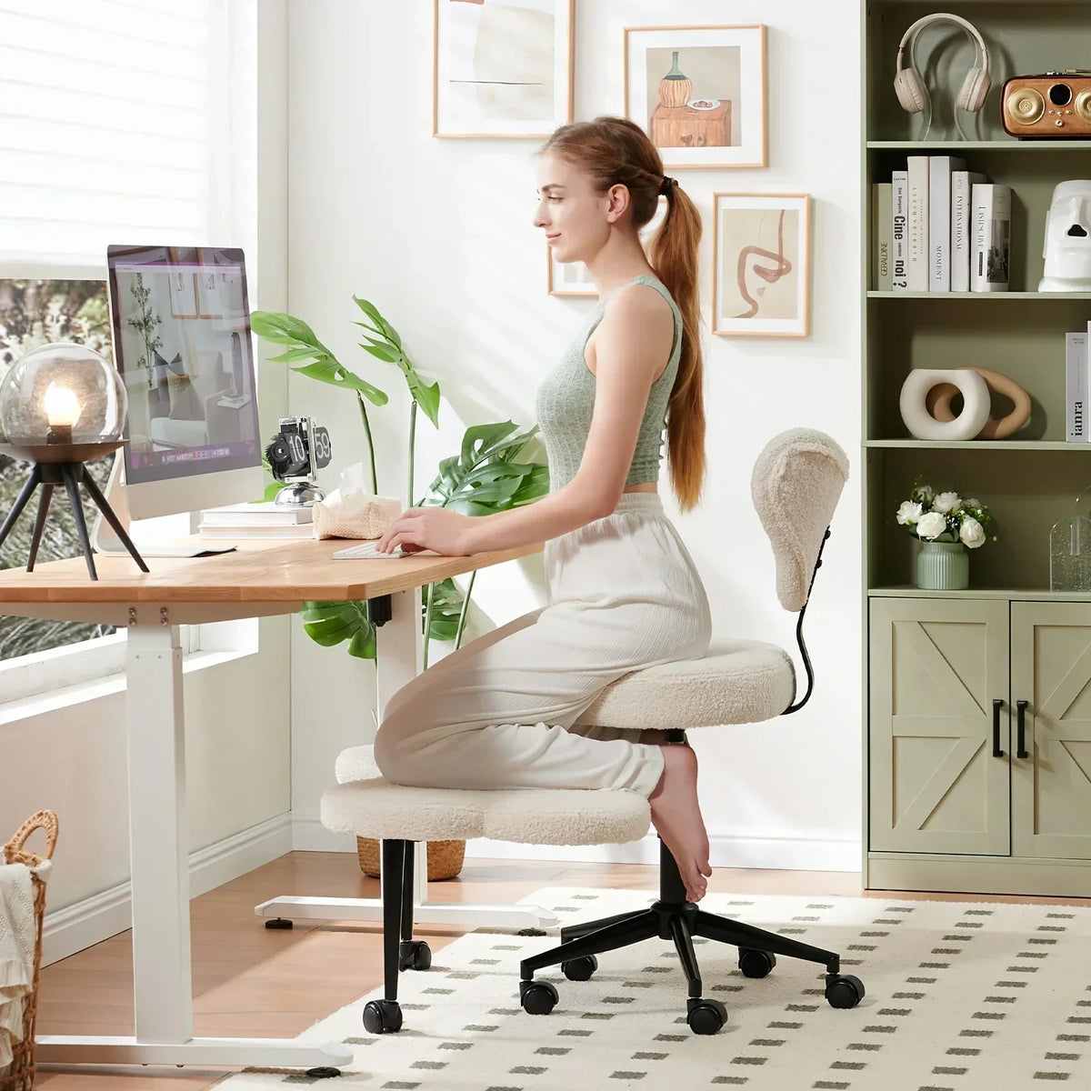 Cross Leg  Meditation with Wheels, ADHD  Height Adjustable Seat, Adjustable Footstool Chair Gaming Game