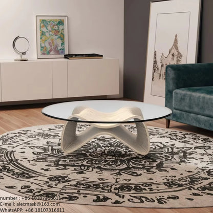 Contemporary Coffee Table, 42.5 x 28.5 x 16.1 with Tempered Glass, Natural Wood Finish for Living Room