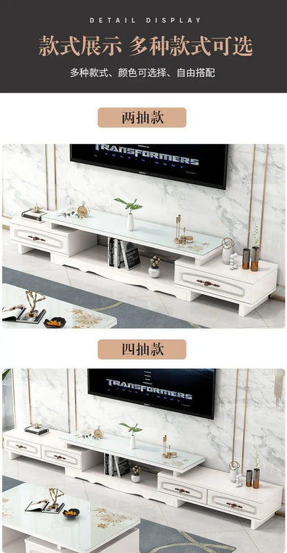 Modern & Minimalist Tempered Glass Expandable TV Stand & Coffee Table Set - European Style, Ideal for Small - Space Living Rooms