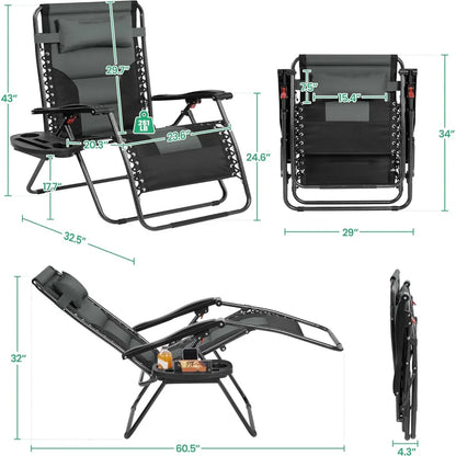 Oversized Zero Gravity Chair with Full Padding, Adjustable Outdoor Patio Lounger, Portable Anti-Gravity Recliner with Carry Bag