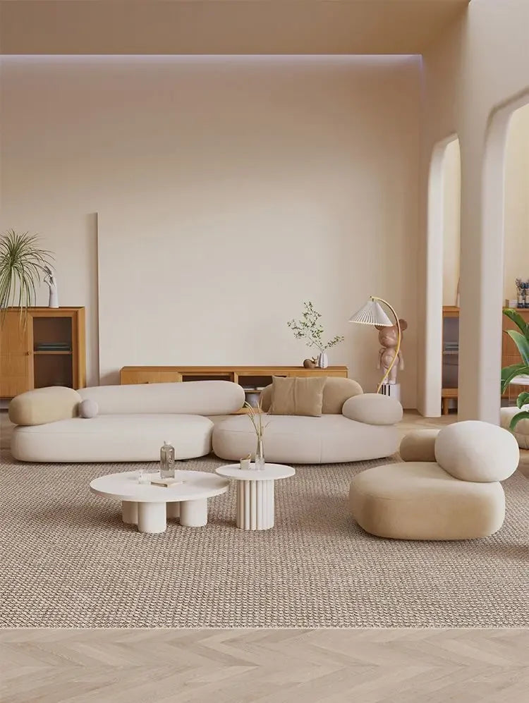 Fabric sofa cobblestone curved small apartment living room special-shaped rental house simple light luxury modern sitting area