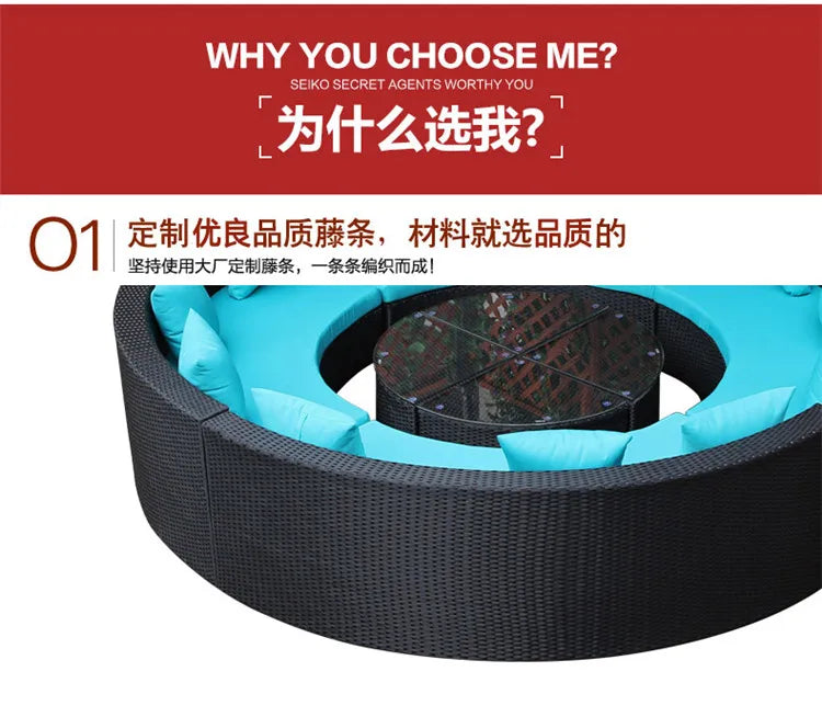 Modern Imitation Rattan Round Sofa Set Outdoor Garden Patio Rattan Woven Sofa Leisure Balcony Rattan Chair Furniture