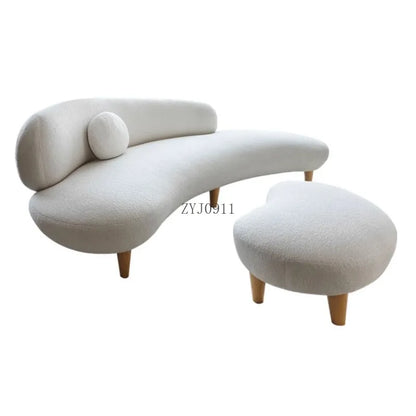 Italian minimalist white cashmere fabric Nordic light luxury small apartment curved sofa