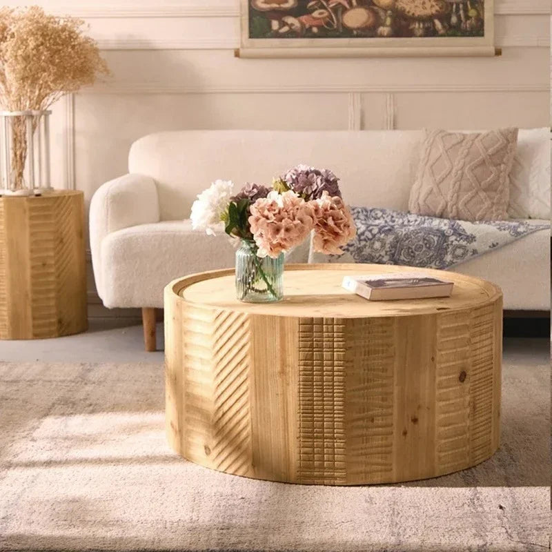 Y Solid wood small coffee table storage living room sofa  mobile side table retro Nordic creative log
