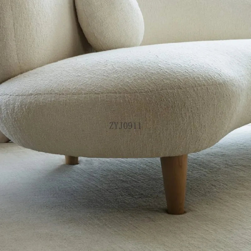 Italian minimalist white cashmere fabric Nordic light luxury small apartment curved sofa