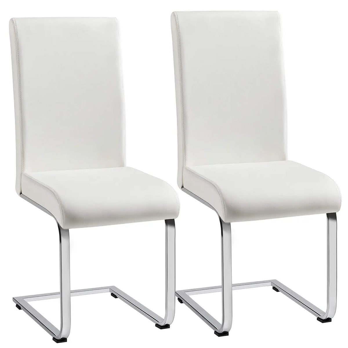 Set of 2 Chrome Metal Finish Side Chairs, Gray-Taupe Faux Leather Upholstery, Casual Dining Furniture