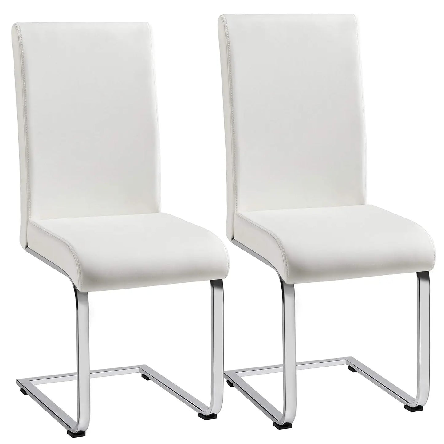 Set of 2 Chrome Metal Finish Side Chairs, Gray-Taupe Faux Leather Upholstery, Casual Dining Furniture