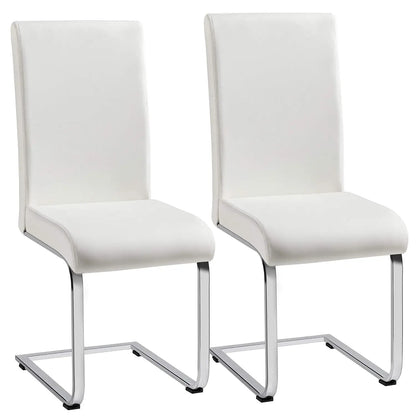 Set of 2 Chrome Metal Finish Side Chairs, Gray-Taupe Faux Leather Upholstery, Casual Dining Furniture