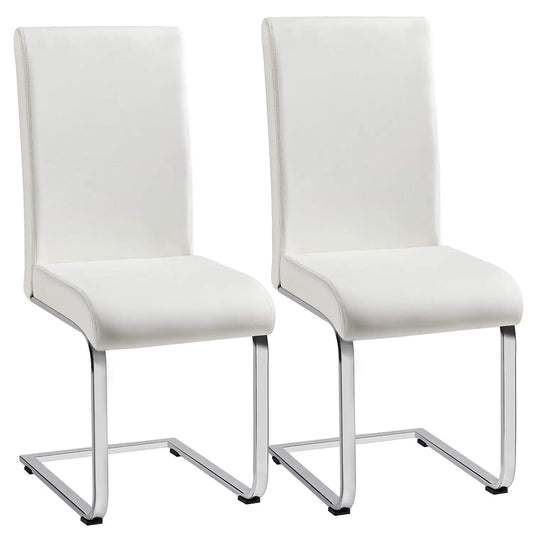 Set of 2 Chrome Metal Finish Side Chairs, Gray-Taupe Faux Leather Upholstery, Casual Dining Furniture