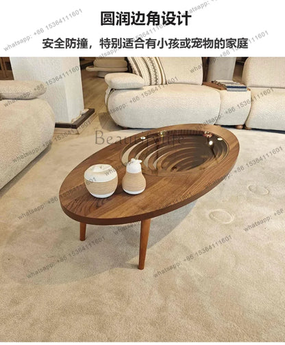 Table basse en bois massif, salon, maison, lumière, luxe, haut de gamme, table à thé créative, ovale, moderne