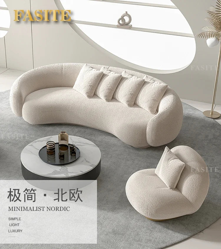 Arc-shaped sofa, small unit, internet celebrity, light luxury homestay villa, designer, lamb plush leather art sofa