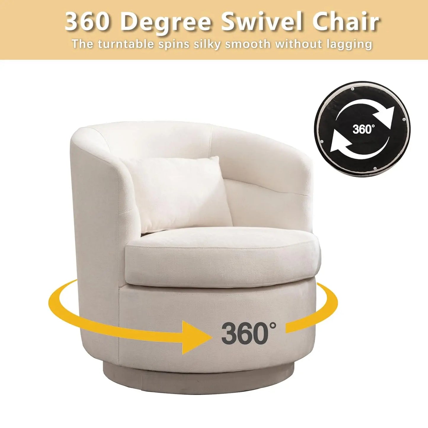 360° Swivel Barrel Chair Set 2 Comfy Upholstered Armchair with Pillow Living Room Bedroom Reading, Customized