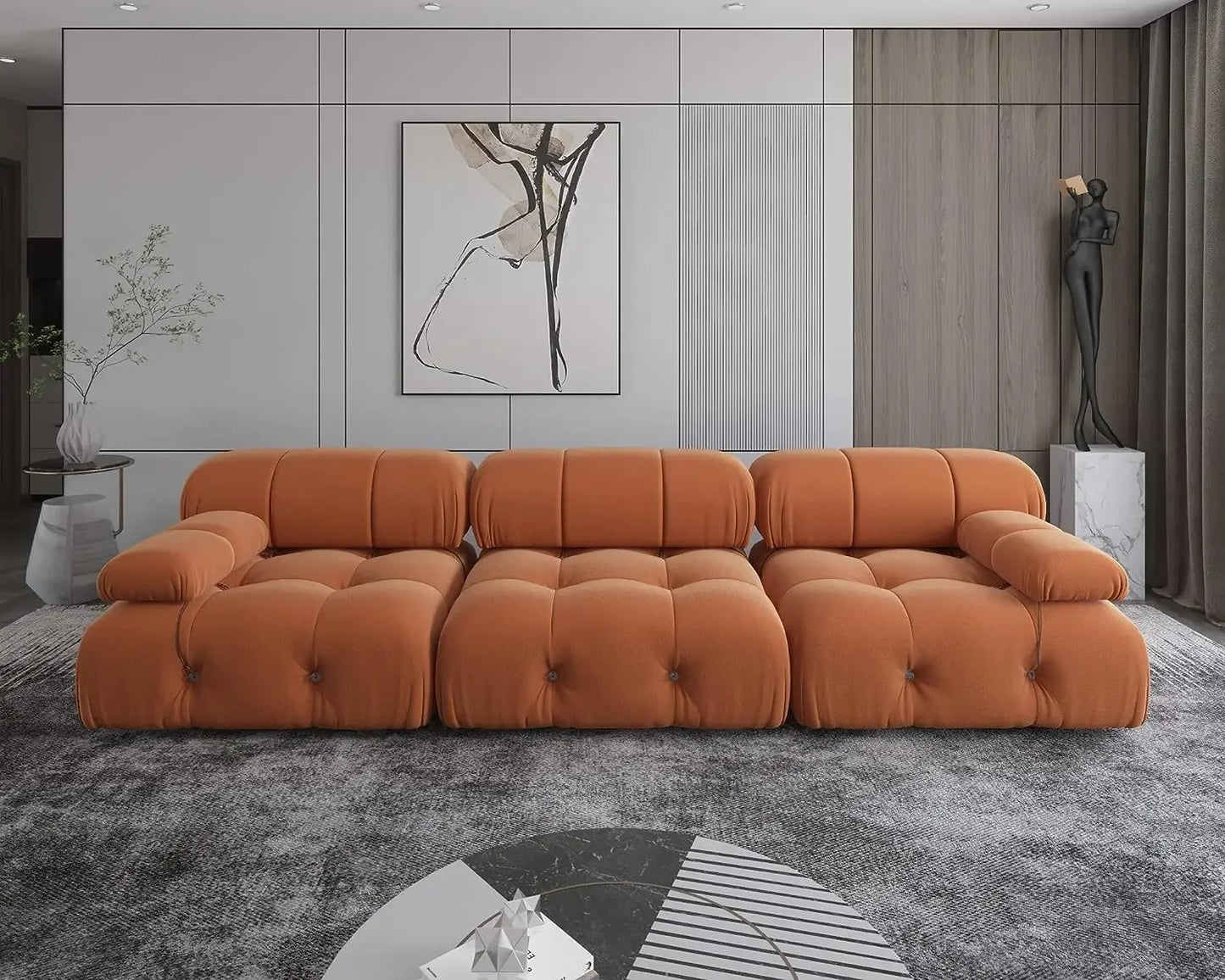 Nordic Sofa 138" Convertible Modular Sectional Couch, U-Shaped Minimalist Velvet , Mid-Century Modern Comfy